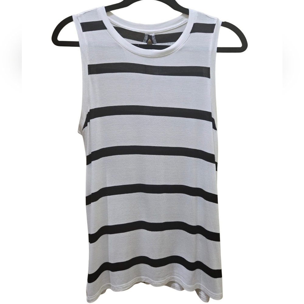 Halogen Black and White Striped Tank Top